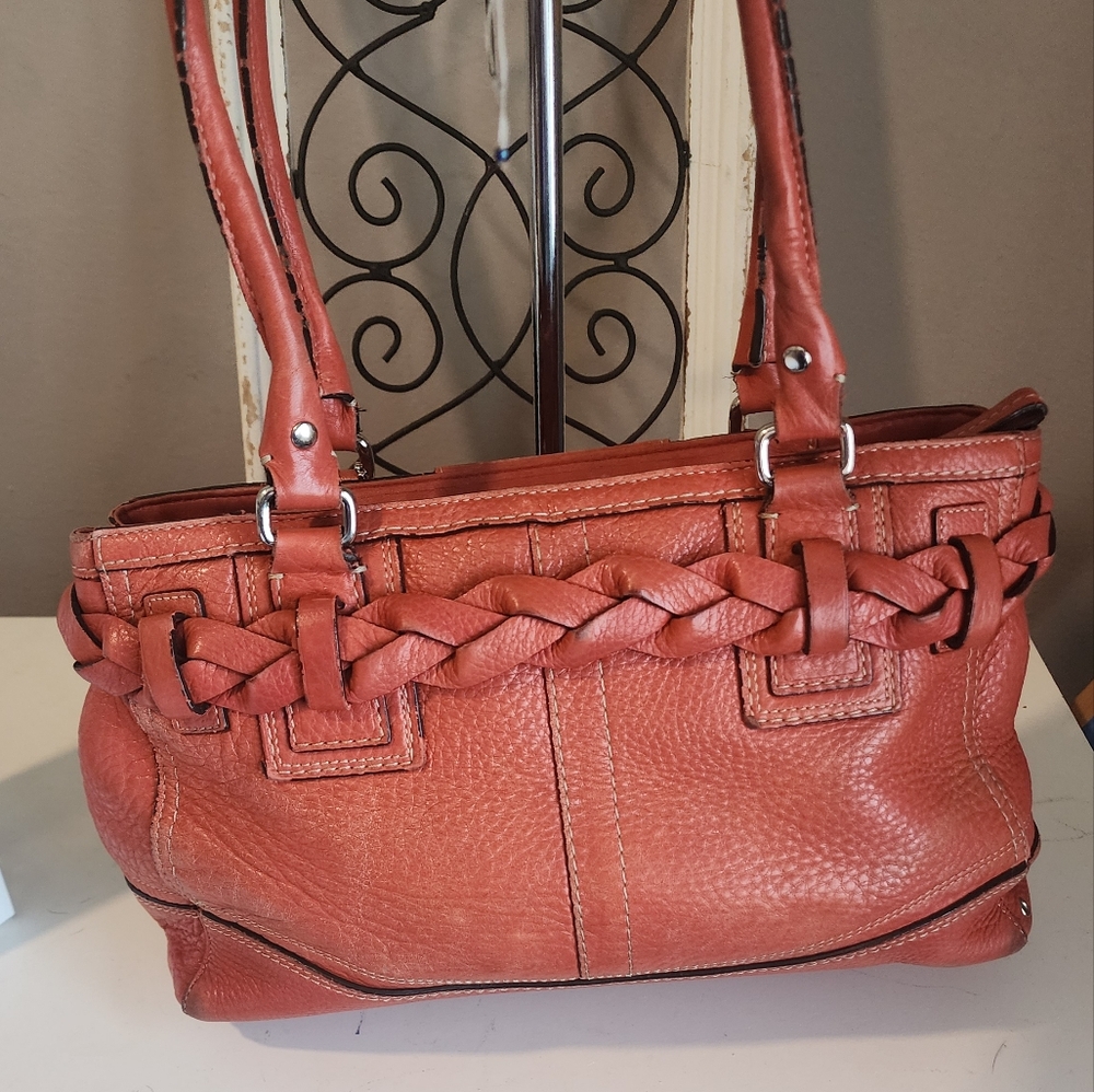 Vintage Coach Hamptons Coral Leather Handbag With Tassel - Picture 2 of 12